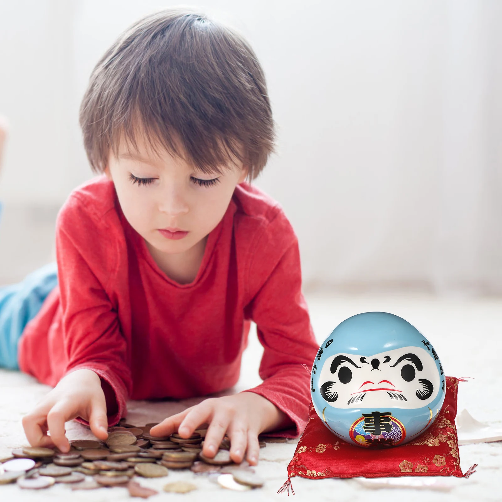 

Dharma Pattern Piggy Bank Large Capacity Ceramic Money Saving Box Stable Flat Bottom Safe Coin Storage for Japanese Style