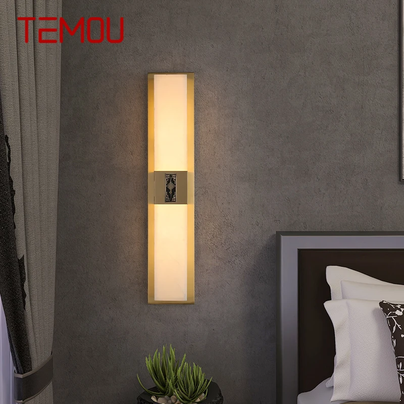 

TEMOU Brass Wall Light LED Modern Luxury Marble Sconces Fixture Indoor Decor for Home Bedroom Living Room Corridor