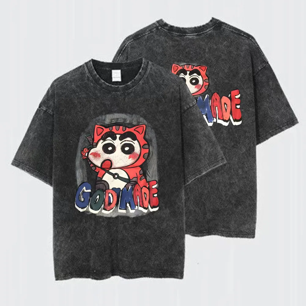 

Summer Y2k Clothes Graphic T Shirts Man Crayon Shin-chan Anime Printed Vintage Washed Oversized Women 's Short Sleeved Tee Tops