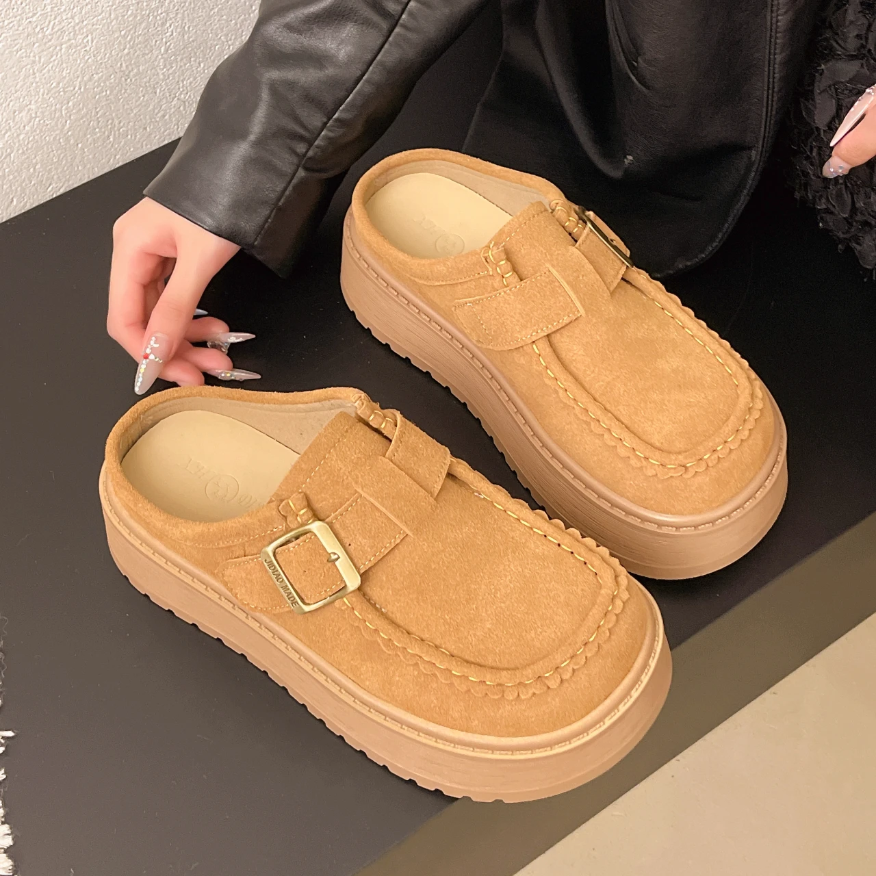 

Women's Flats Platform Mules Slippers Shoes Summer 2025 Suede Casual Sport Women Sneakers Buckle Walking Thick Slingback Slides