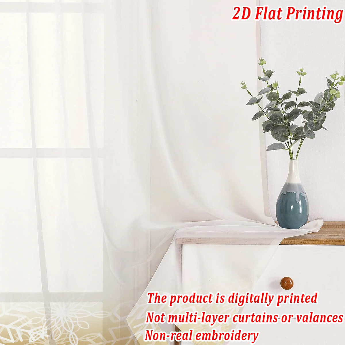 Christmas Flat Printing Sheer Curtain with Christmas Snowflak for Living Room Bedroom Decor Holiday Party