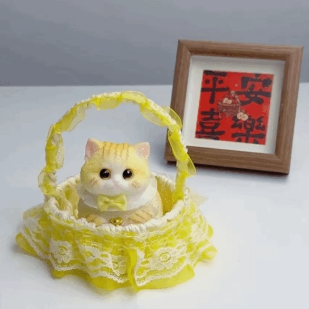 Simulation Cat Cat Squeeze Toy Slow Rebound Slow Rising Cat Fidget Toy with Flower Basket Soft Cat Squishy Toy