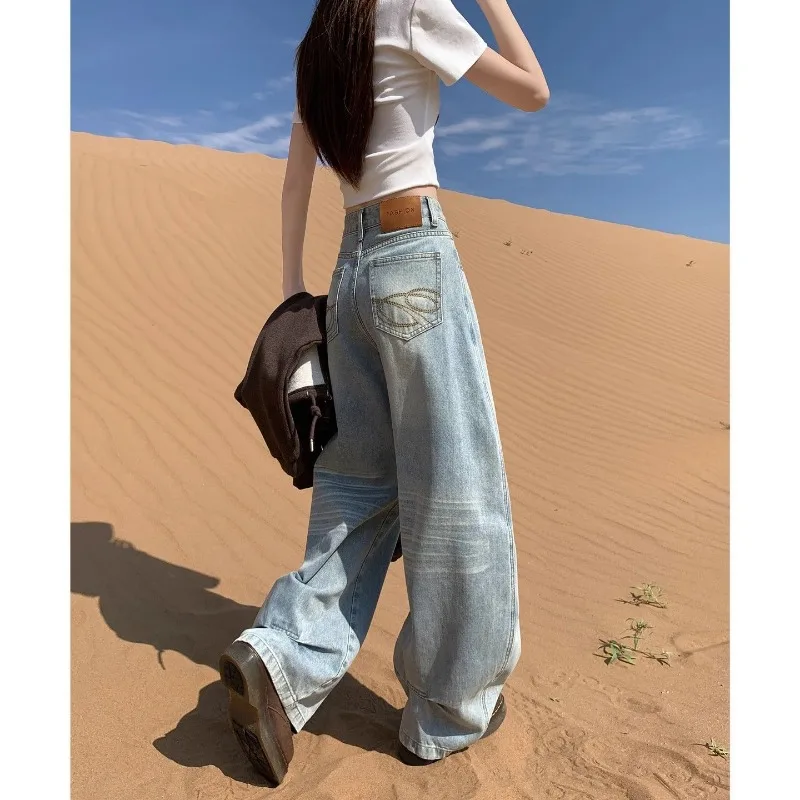 

Wide-leg Jeans Women's Autumn New Personalized Design Sense American Lazy Style Thin Straight Loose Floor Pants