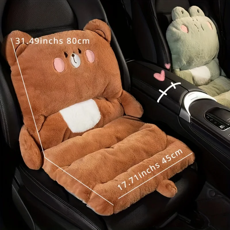 Integrated Plush Car Interior Cushion,Cartoon Winter Warm Seat Pillow,Car Decor Lumbar Support,Height Increasing Seat Cushion