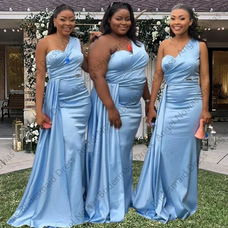 

Customized Mermaid One Shoulder Blue Bridesmaid Dresses Maid of Honor Gown Wedding Party Dress Robes Invitee Mariage