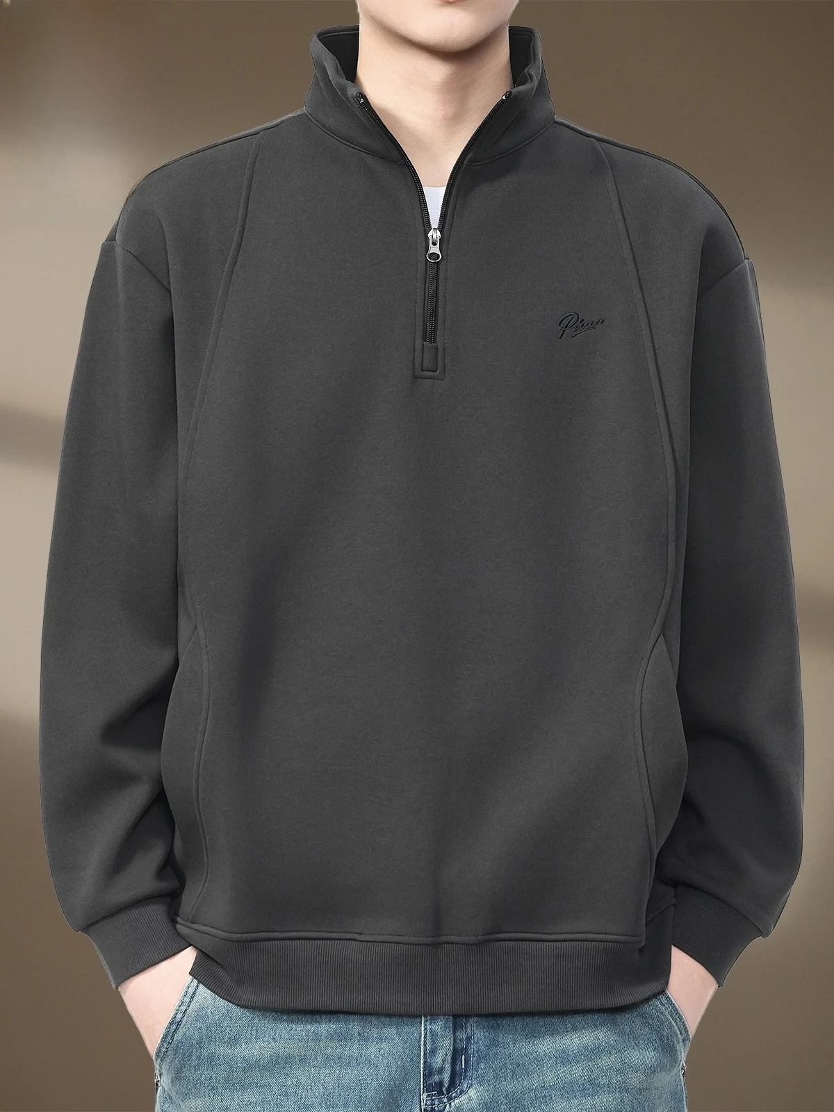 

f Zipper Stand Collar Sweatirt Men's Spring Trendy American Heavyweight irt Jaet Casual Long Sve