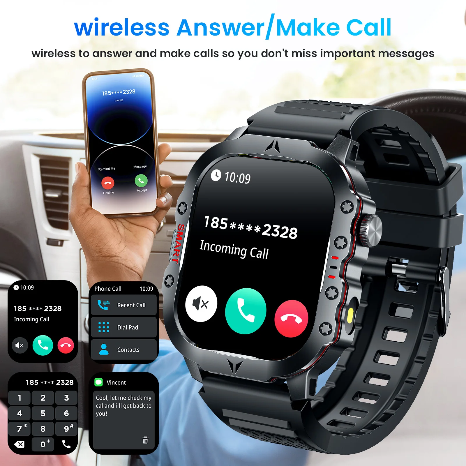 CanMixs Flashlight Smartwatch with 2.01” Display, IP68 Waterproof,100+ Sports Tracking & Wireless Call Functionality smart watch