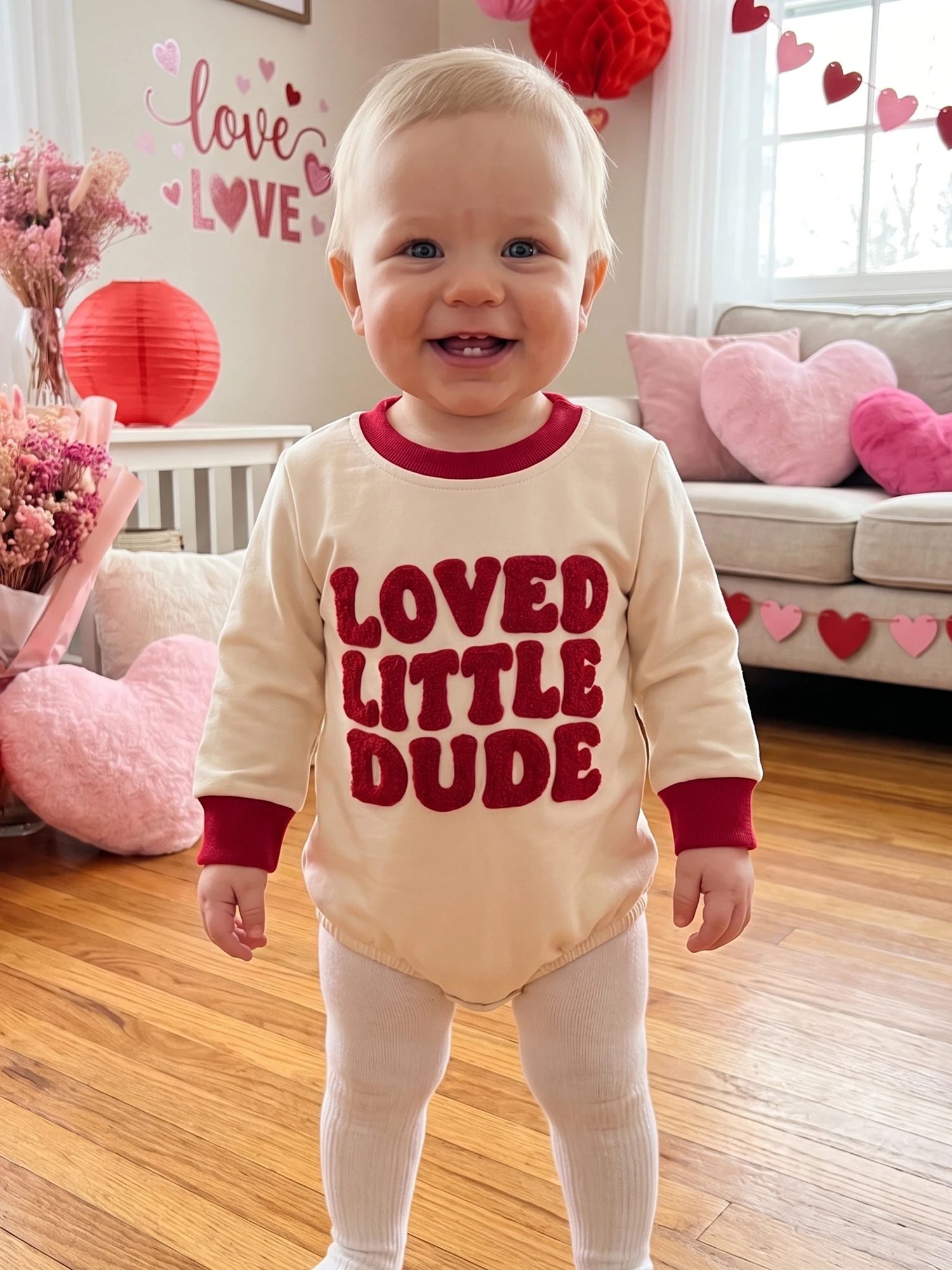 Embroidery Romper Letter Romper Romper Letter Embroidery Long Sleeve Round Neck Sleeve Baby Valentines Romper