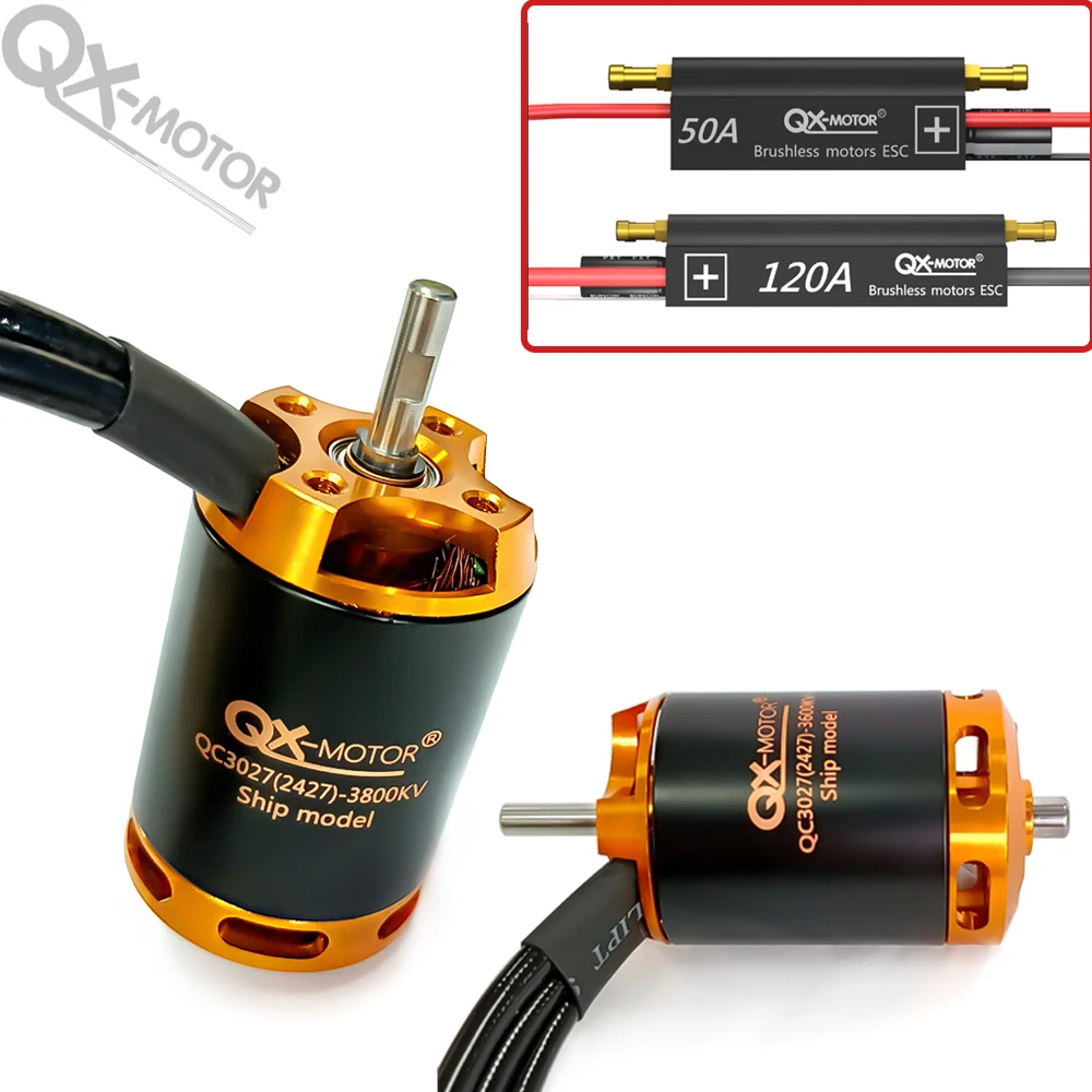 QX-MOTOR QC3027 Waterproof Marine Brushless Motor with 50A/120A ESC for RC Racing Boat Ship