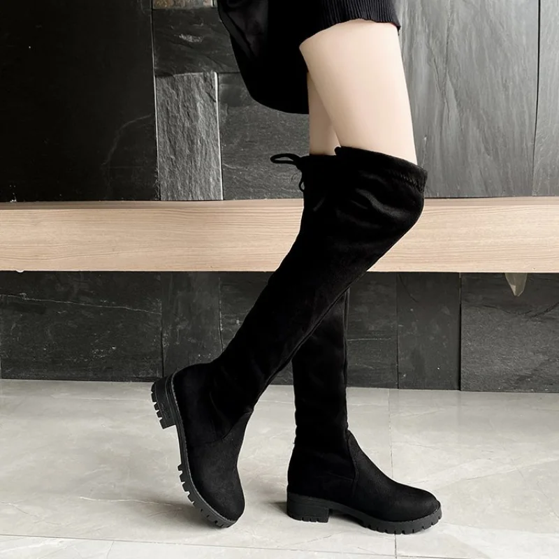 Stretch Long Faux Suede Boots Women Over-the-knee Boots Casual Black Sexy Nightclub Platform Shoes for Women Autumn Women Boots