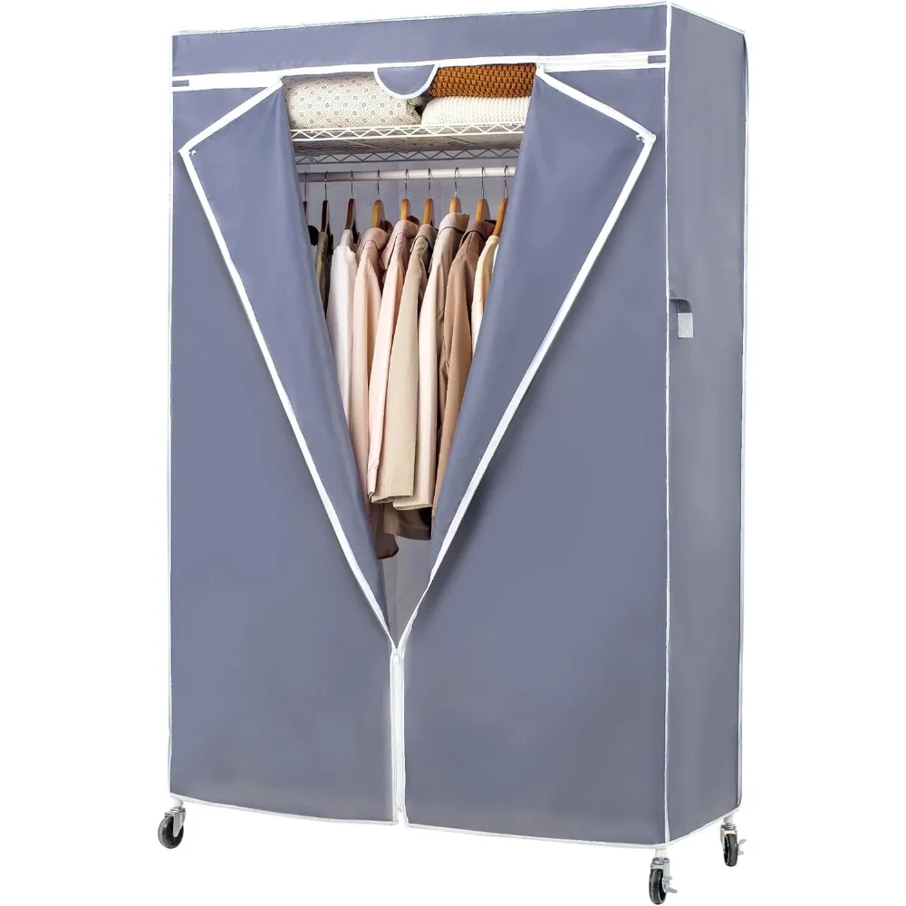 

Sturdy Freestanding Rolling Garment Rack with Dark Grey Cover for Extra Large Wardrobe Storage