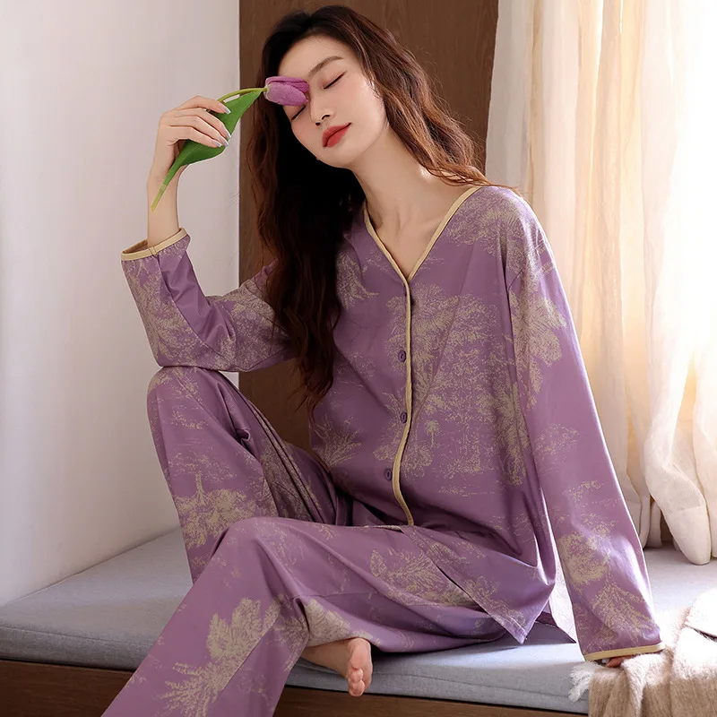 

Women Long Sleeve Leisure Pajamas Loose Fit Comfortable Home Clothes Spring Autumn Seasonal Breathable Sleepwear