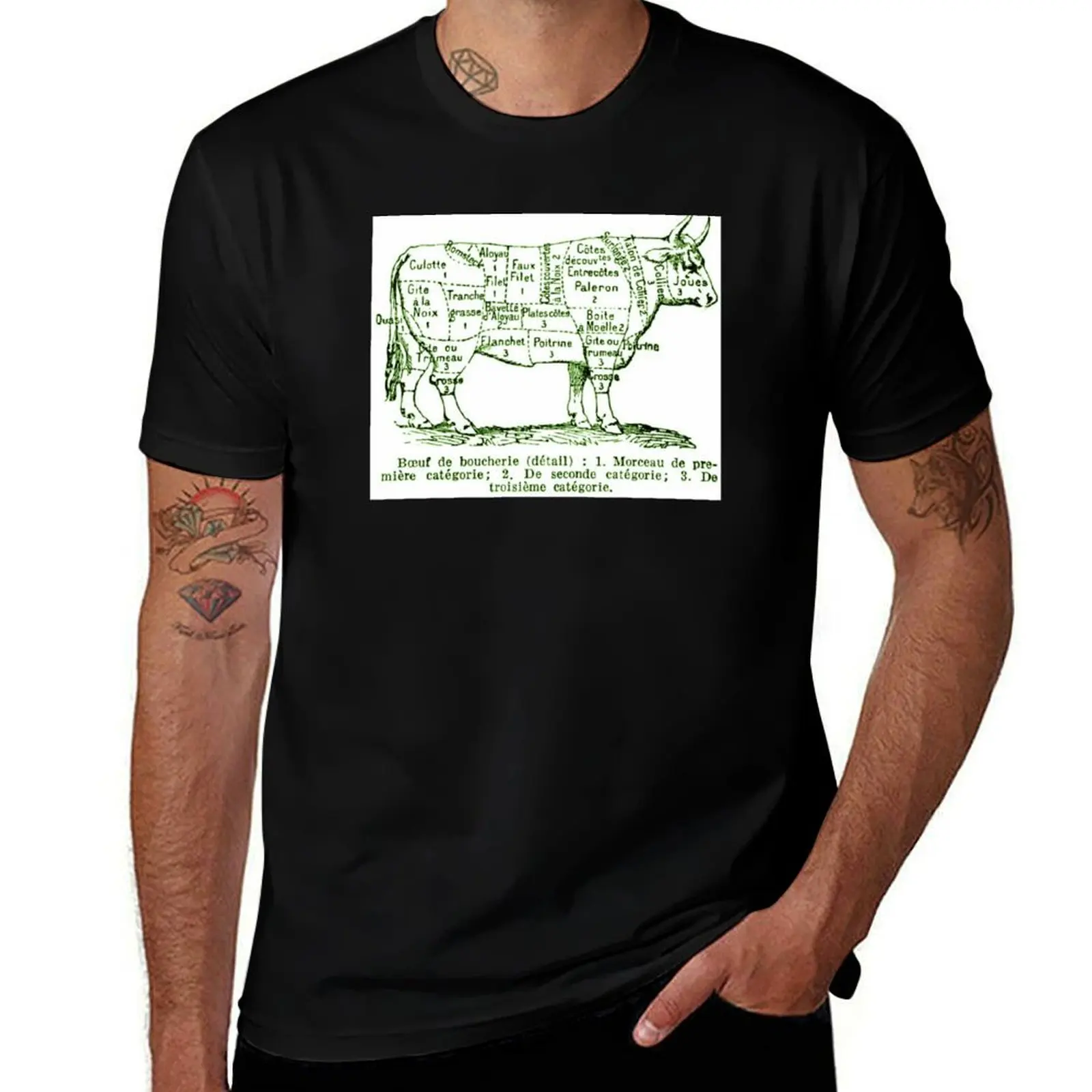 Rindfleisch-T-Shirt, T-Shirt für Herren, grafisches Grafik-T-Shirt für Herren, Französisch für Herren-Shirts, T-G-Shirt, Schnitte, Diagramm, Vintage für Herren