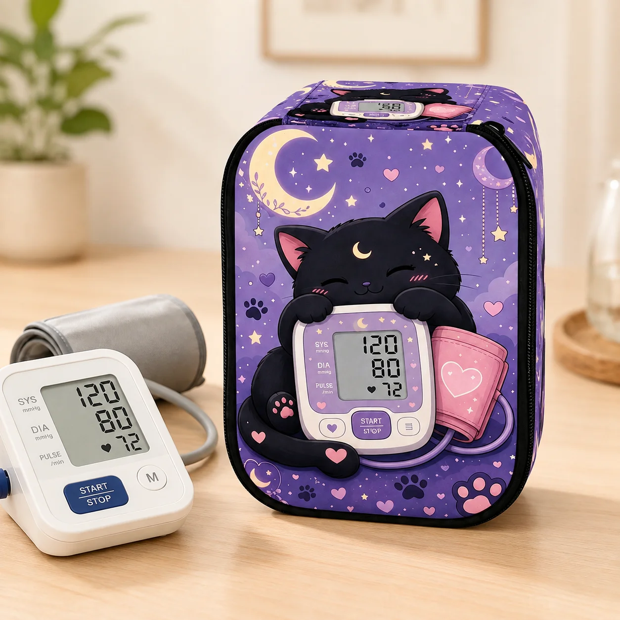 Blood Pressure Monitor Bag Cute Cat Print Storage Case Portable Blood Pressure Machine Carrying Case Home Travel