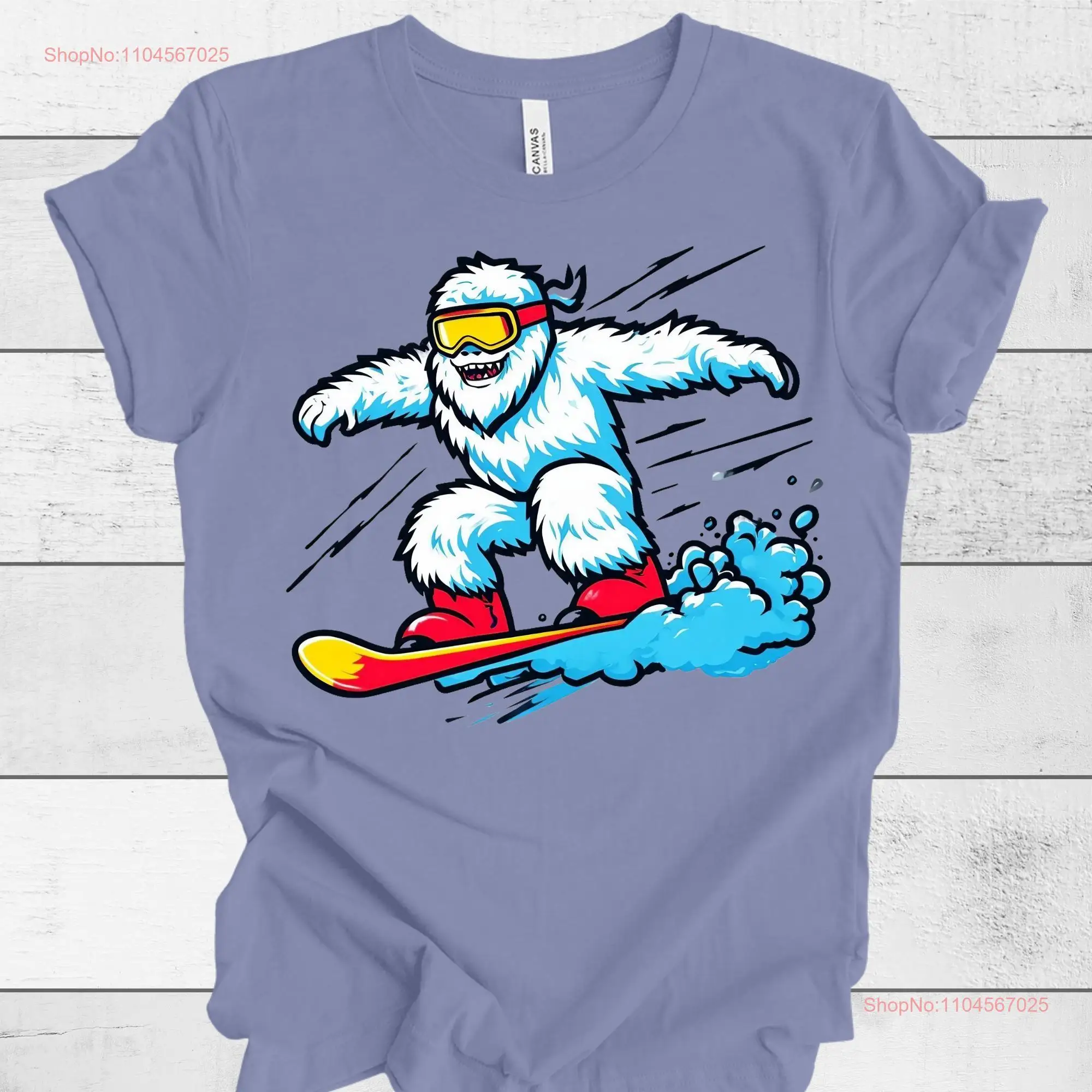 Pop Art Retro Abominable Snowman Snowboarding T Shirt Winter Snow Skiing idea long or short sleeves