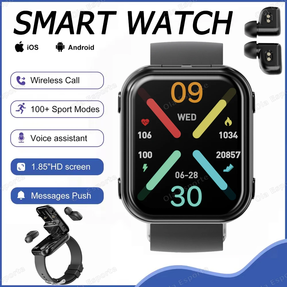 Nowe słuchawki TWS 2 w 1 Smartwatch 2025 Bezprzewodowe słuchawki Bluetooth z podwójnymi wkładkami do uszu, połączenia, monitorowanie zdrowia podczas snu, lokalizator GPS, smartwatch sportowy