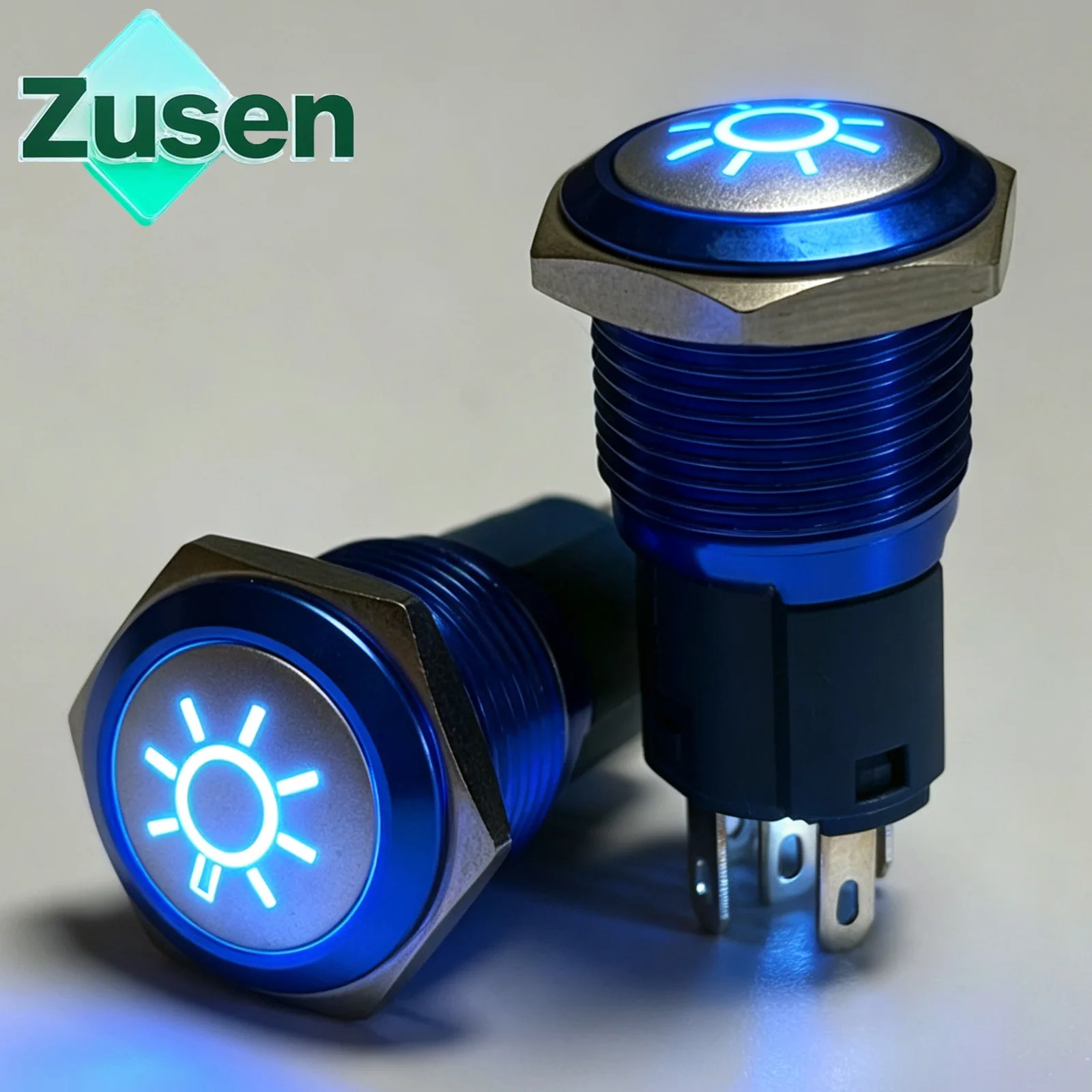 Zusen 16mm Blue Oxymanquer Illuminé Flocon De Neige Soleil Lumière Symdangers Verrouillage Bouton-Poussoir Joli IP65(ZS16B-11ZDT/B/12V/A