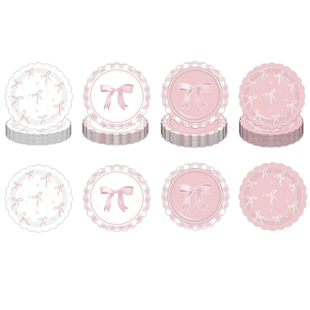 10pcs Paper Plates Bow Themed Party Decoration Pink Color Bow Shape Disposable Tableware Set Disposable Material Coquette Style