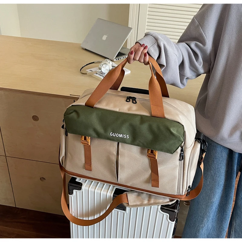 Women'S Scalable Bag Gym Sports Fitness Travel Tote Luggage Large Capacity Yoga Shoe Pocket Handbag Dry-Wet Separation Bag