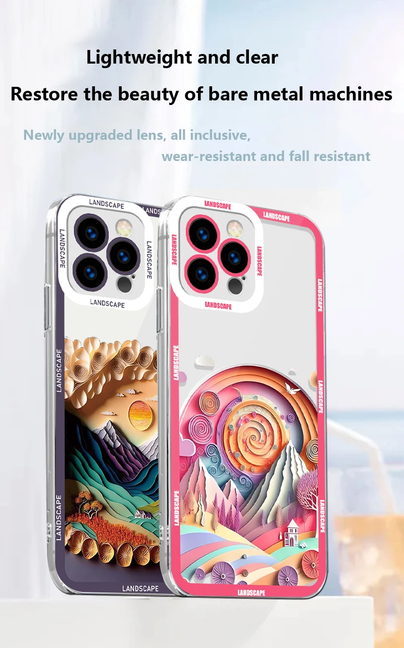 For IPhone 11 12 13 14 15 7 Pro Plus Pro Max mini X XS Max XR Angel Eye Transparent Shell literature Autumn Wilderness Orange