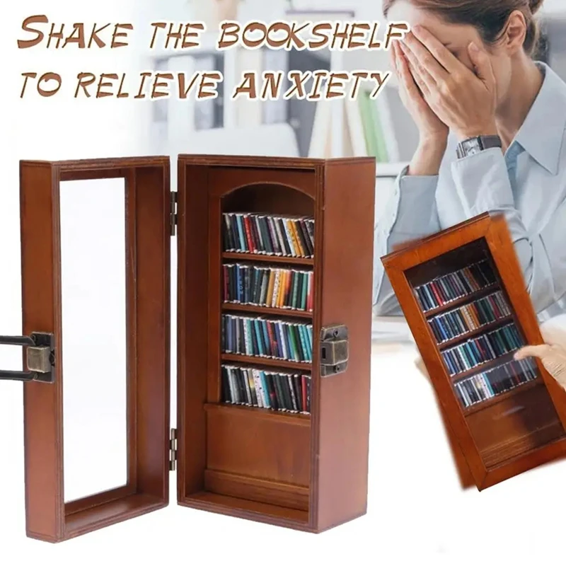 

Handmade Miniature Wooden Bookshelf Figurine Statue Wooden Desktop Ornament Home Table with 80 Books