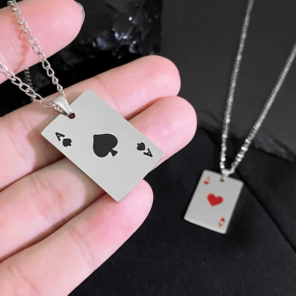 Hip-hop Style Declaration Card Spades Heart Stainless Steel Necklace Suitable for Daily Party Travel and Fashion Jewelry 2025