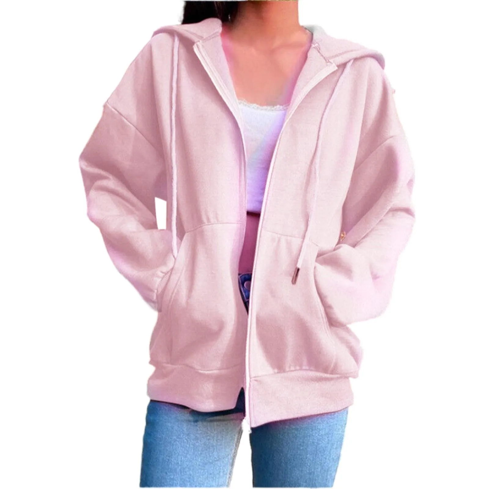 Spring And Autumn Fashion Hooded Padded Sweatshirt Long Sleeve Zipper Sport 100 Percent Polyester Hoodie Sweatshirt Women Trendy