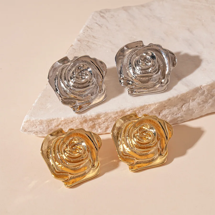 Glossy, Rose Flowers, Earrings Fashion Versatile Temperament Superior Commuter Earrings Women