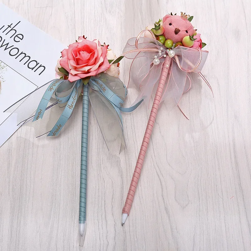 24PCS New Valentine's Day Korean Signature Pen Creative Flower Bear Ballpoint Pen Handmade Gift Pen Wholesale
