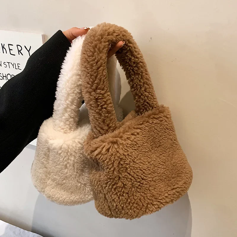 2025 Spring New Hair Bag Female Simple Fashion Casual Plush Portable Cylinder Female Bag Bags for Women