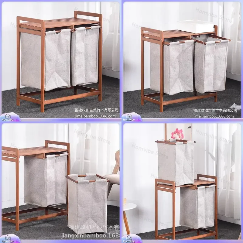 for Nanzhu double grid laundry basket household clothes storage rack bamboo simple organizer for home