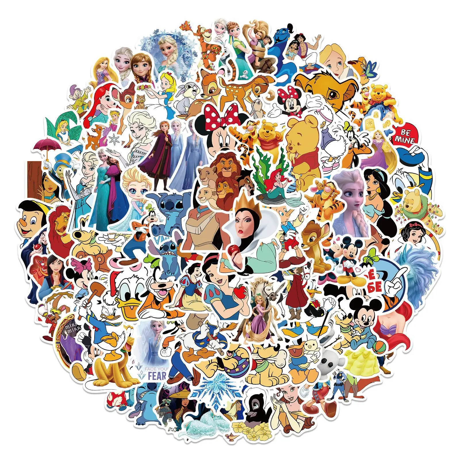 10/50/100Pcs Mix Disney Character Stickers Mickey Mouse Winnie Princess Anime Stickers Suitcase Laptop Car Graffiti Skateboard