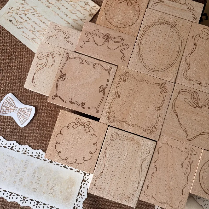 MOONLIGHT Vintage Grace French Bowknot Lace Frame Wooden Rubber Stamp DIY Scrapbooking Photo Album Card Making Wood Seal