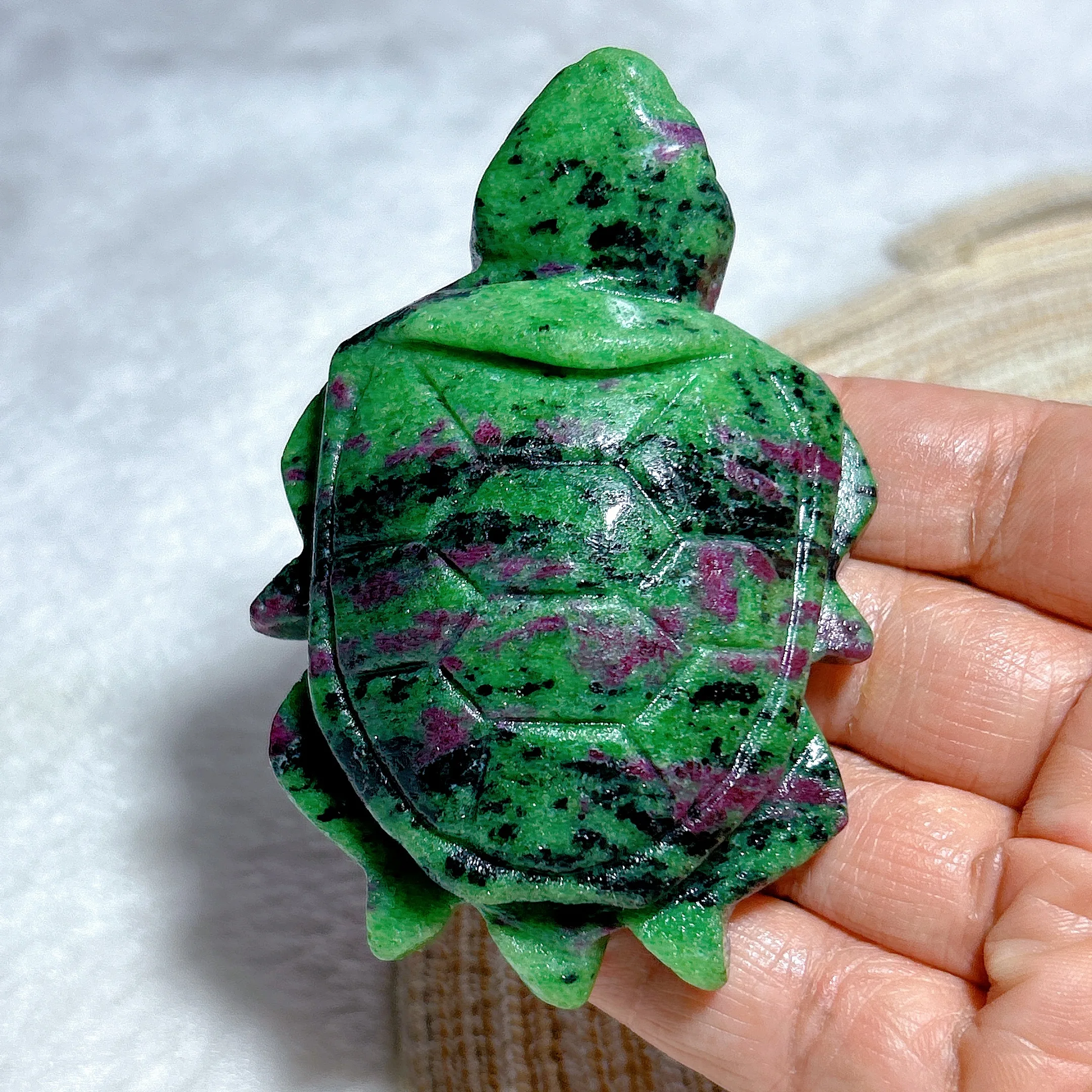 Natural Crystals Ruby Zoisite Tortoise Hand Carving UV Light Fluorescence Effect Gemstones Home Decorations Mineral Energy Gift - Image 6