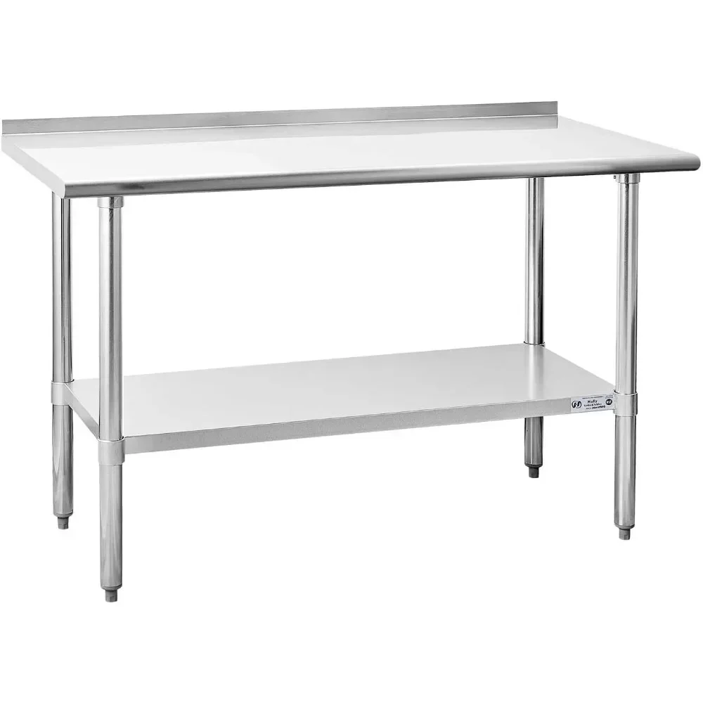 Stainless Steel Table for Prep , NSF Commercial Heavy Duty Table with Undershelf and Backsplash for Restaurant, Home and Hotel