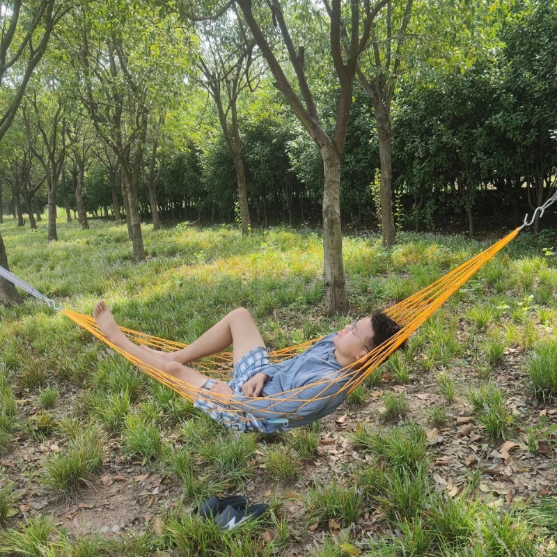 Outdoor Camping Hammock, Indoor and Outdoor Dual-use Leisure Bed, 5.5mm Nylon Rope Hammock, Mesh Swing, Hand Woven Hanging Chair