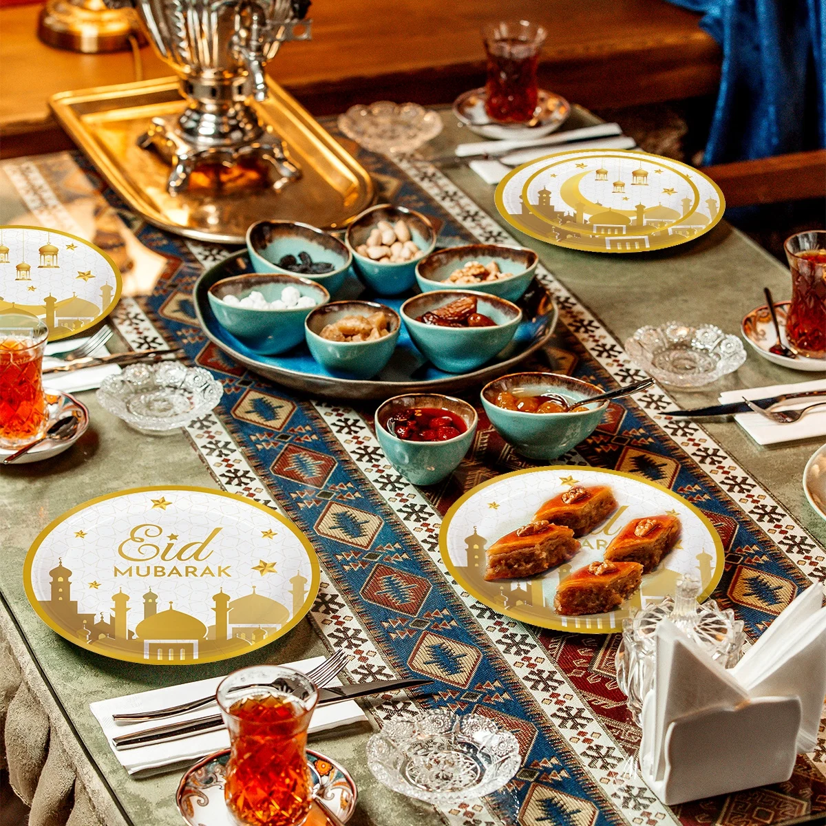 EID Mubarak Decorazione 2025 Stoviglie Usa E Getta Piatto di Carta Scatola Banner Ramadan Per La Casa Musulmano Islamico Ramadan Kareem Eid Party