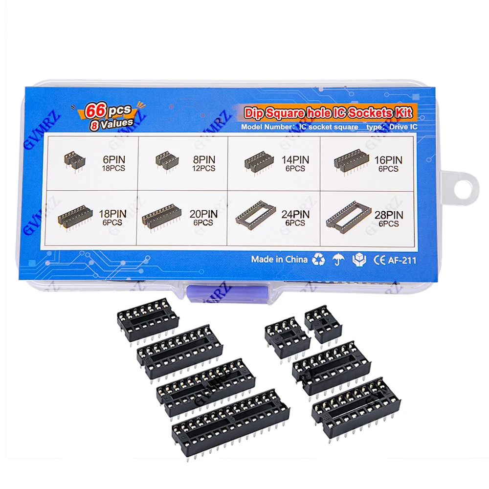 66PCS/lot with Box DIP IC Sockets Adaptor Solder Type Socket Kit  20 24 28 Pin DIP-6 DIP-8 DIP-14 IC Connector 6 8 14 16 18