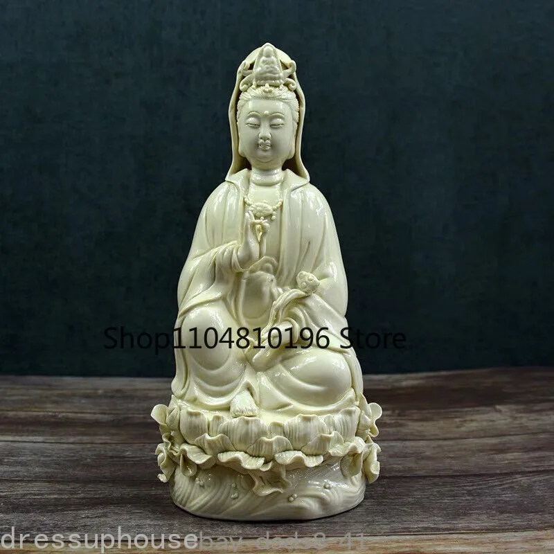 Chinese Dehua Porcelain Lotus Kwan-yin Guan Yin Boddhisattva Goddess Statue