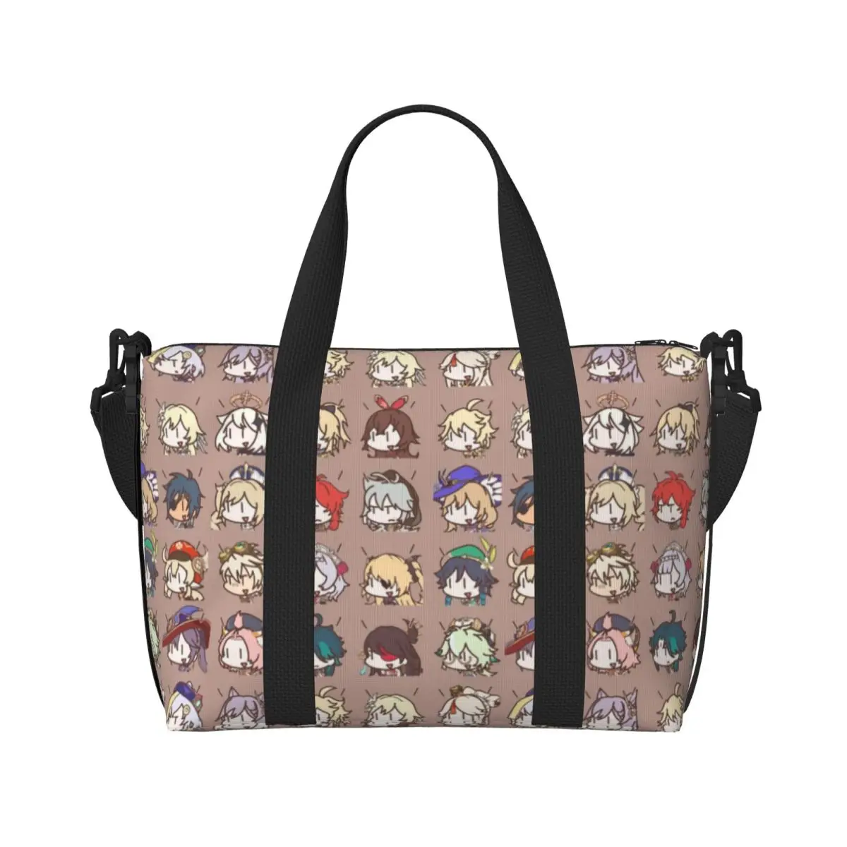 Custom Genshins Impacts Kawaii Chibi Nerdy Characters Tote Bag for Women Big Capacity Beach Gym Travel Bags