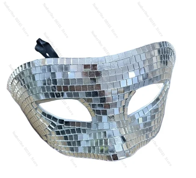 قناع حفلة مرآة ديسكو مصنوع يدويًا، قناع حفلة موسيقية، قناع حفلة الهالوين لتزيين الحفلات #1