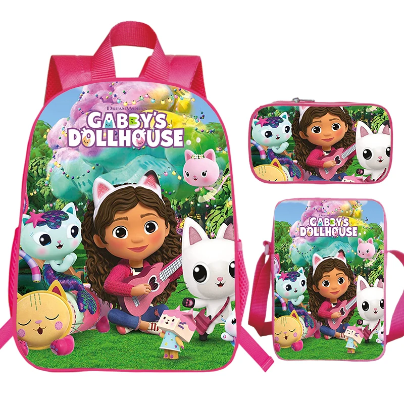 Children\'s 3pcs Set Backpack Gabby\'s Dollhouse Print Waterproof School Bags Girls Bookbag Cute Kindergarten Bag Preschool Kids