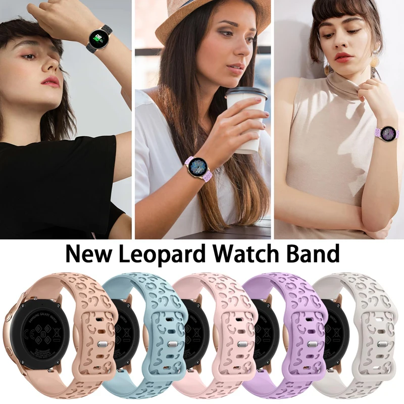 Pulsera de silicona de leopardo para Samsung Galaxy Watch 6/4/classic/5/Pro/Active 2, Correa grabada, Huawei GT 2 2e, 20mm, 22mm, 18mm