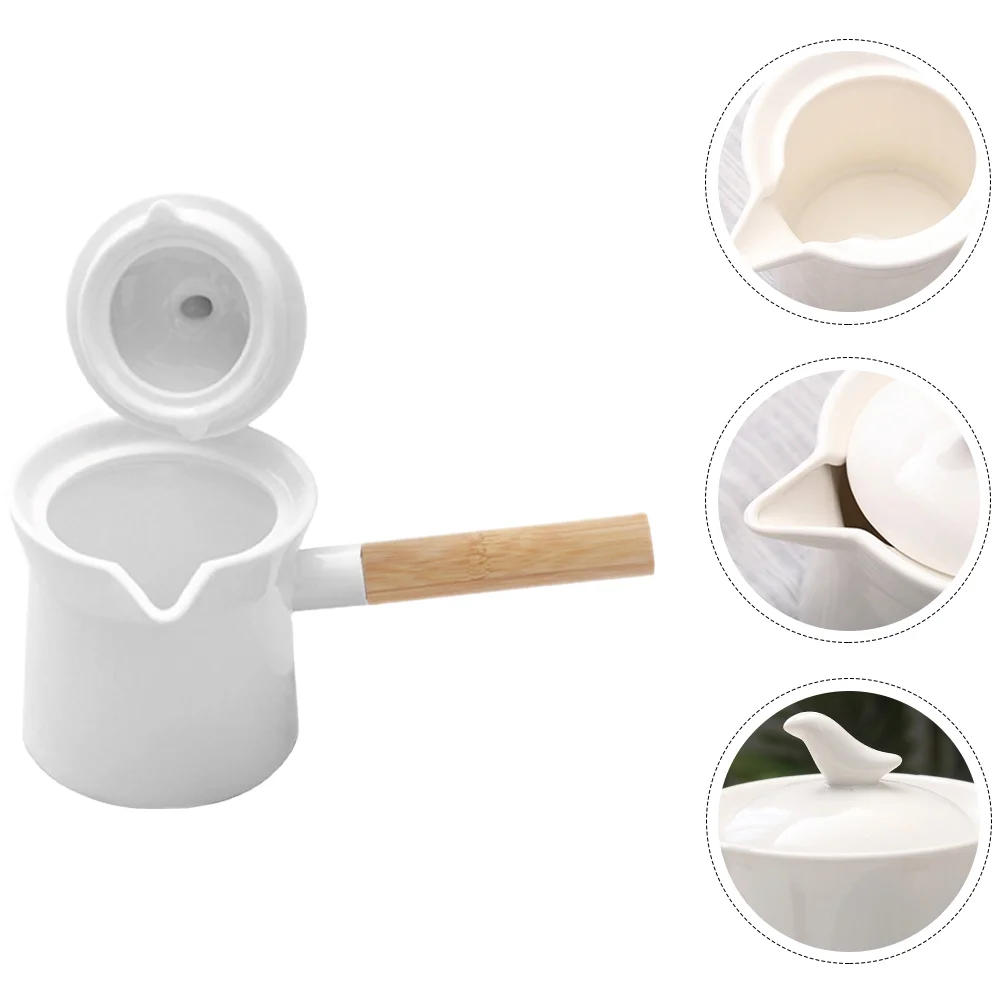 

Wooden Handle Ceramic Milk Pan Chocolate Melting Pot Coffee Kitchen Supply Ceramics Butter Warmer