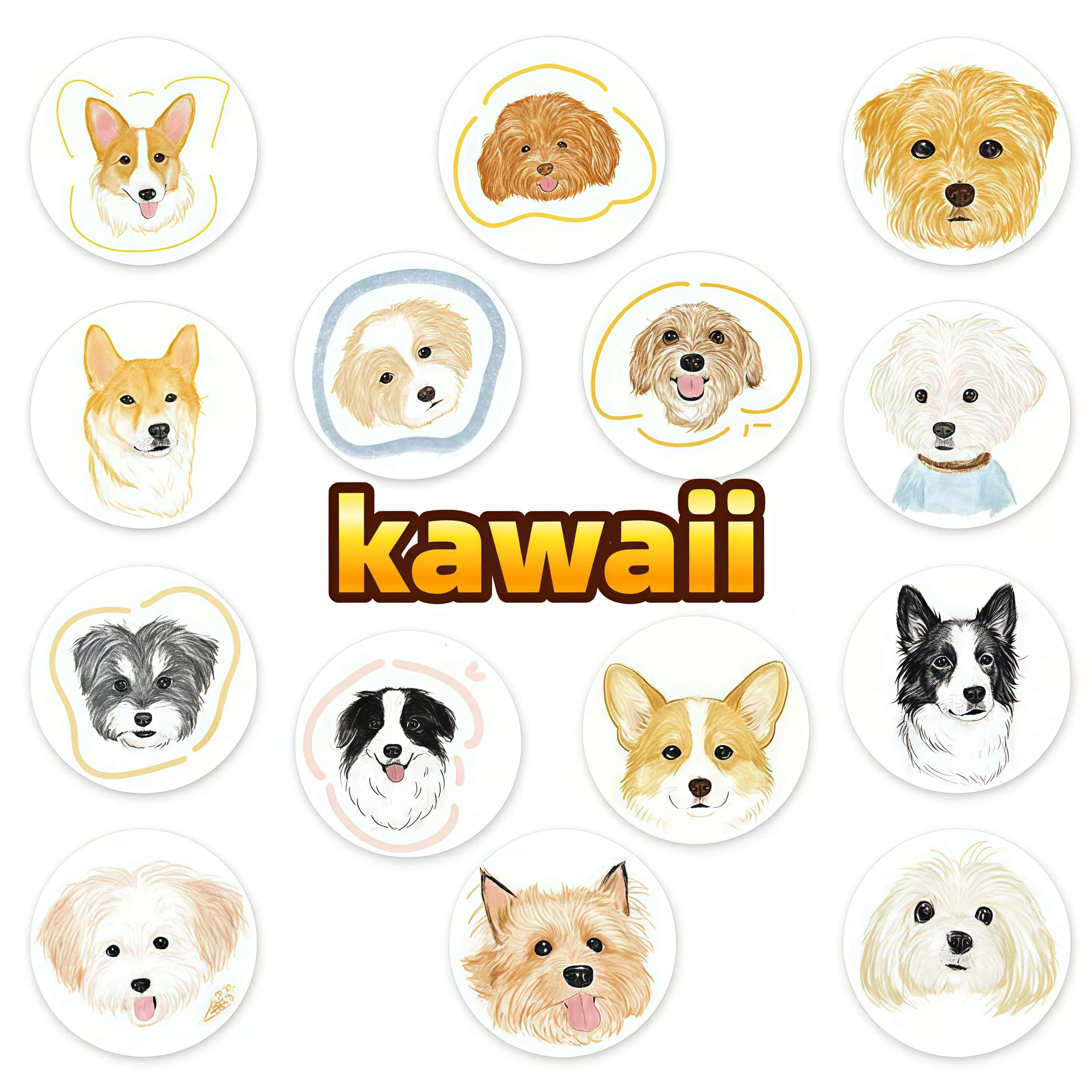 500Pcs Cute Dog Round Stickers, Hand Drawn Puppy Portrait Decals, Decorative Labels for Envelope Gift Packaging Journal