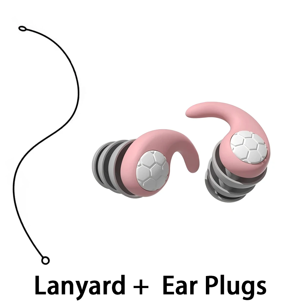 Reusable 3-Layer Ear Plugs with Silicone Lanyard for Sleep Work Study Swim Motorcycle - Comfortable Earplug Inserts