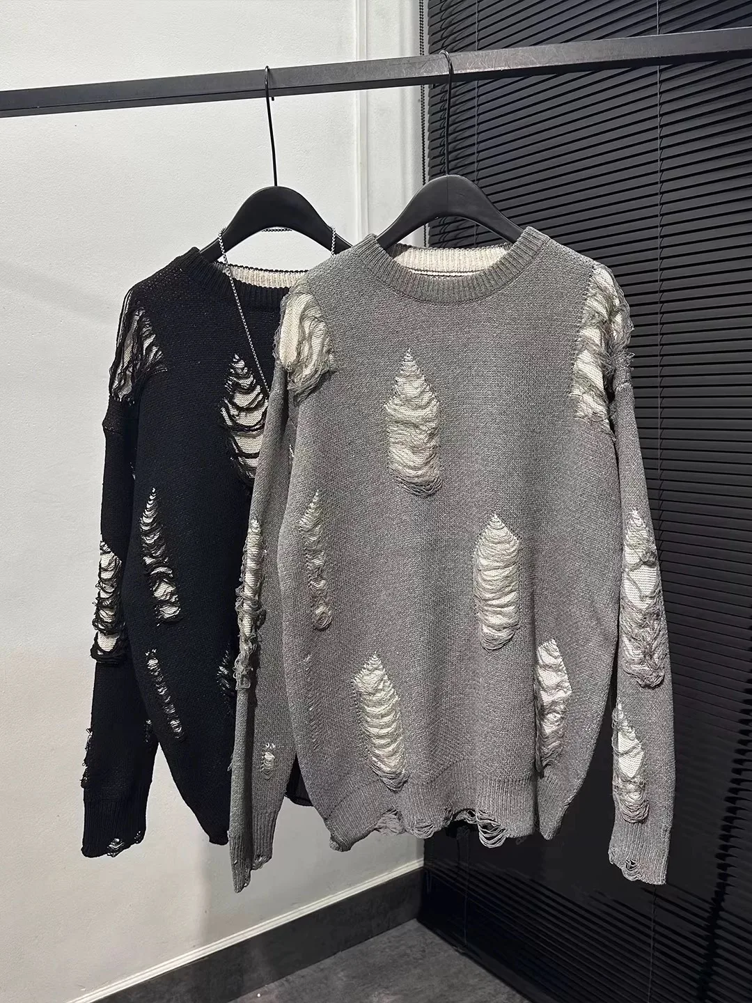 Dark Men Knitted Sweater Gothic Style High Street Men's Clothing Bottoming Shirt Summer Black Baggy Pullover