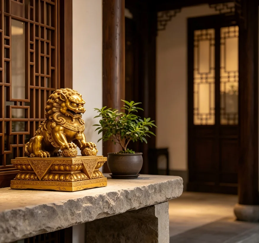 *&z B Decoration Large Chinese Home Pair Hand-painted Gold Resin Animal-shaped Eco-Friendly 200MM High Feng Shui Style~.
