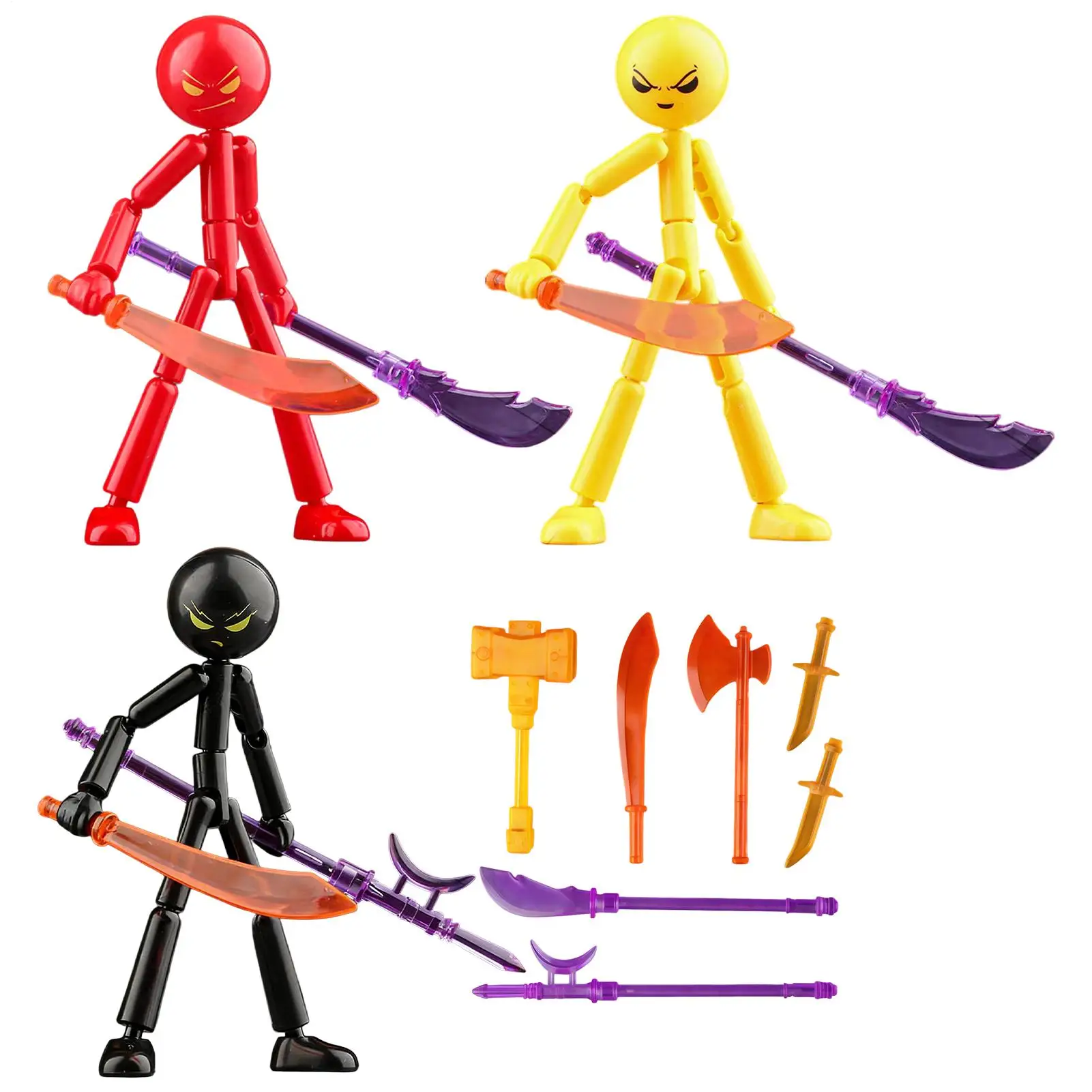 DIY Poseable StickMan Figure Kit Articulated Action Figure with Weapons and Movable Limbs Multi Jointed Stickman Assembly Toys
