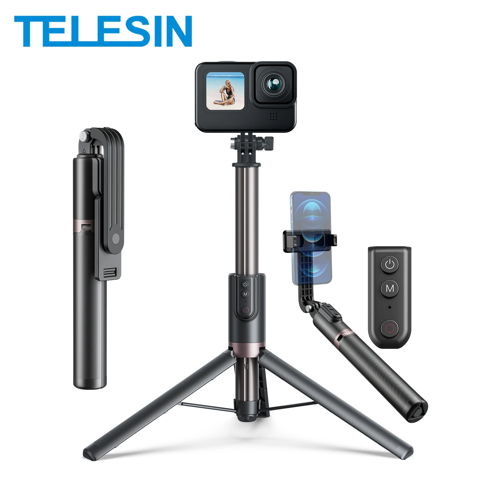 

TELESIN 40M Wireless Bluetooth Remote Control for GoPro Hero 12 11 10 9 8 Max Vlog Selfie Stick Tripod For IPhone Samsung HUAWEI